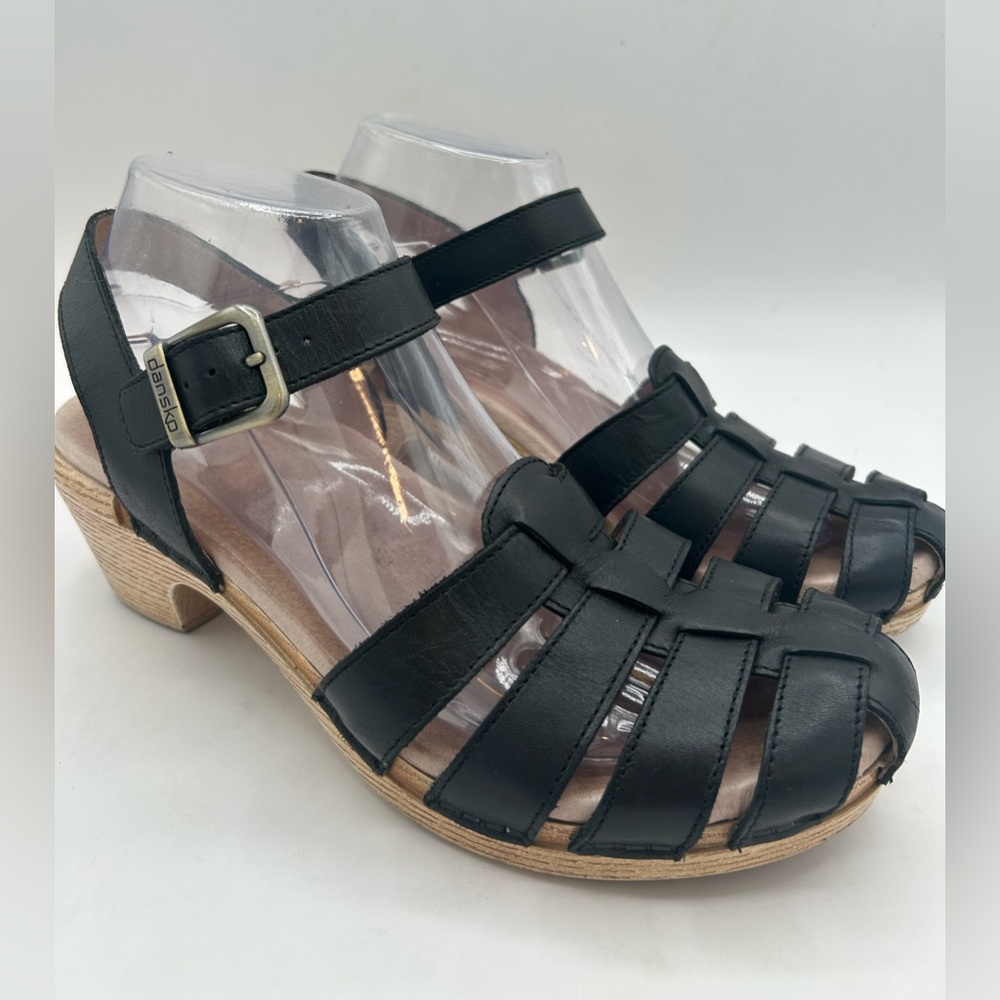 Dansko Milly Fisherman Woven Sandal in Black Leather, wood like soul size 39 - Picture 3 of 10